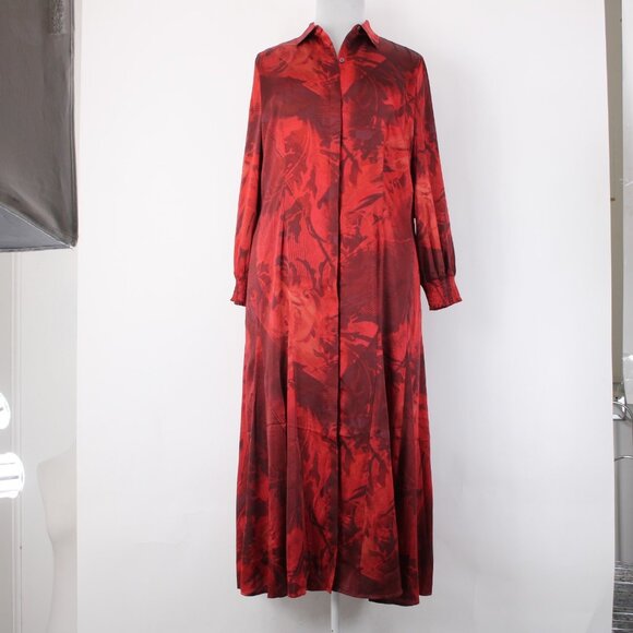 Chicos Dress $149 Sz 2.5 Red Burgundy Floral Collared 100% Polyester Dress - Picture 2 of 16